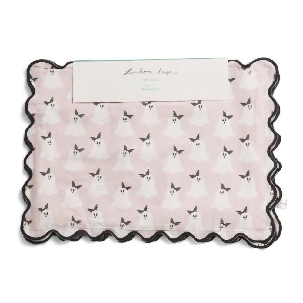 Set Of 4 Pink Ghost Print Placemats with Scalloped Borders, 13in Lx 19in W, NWT